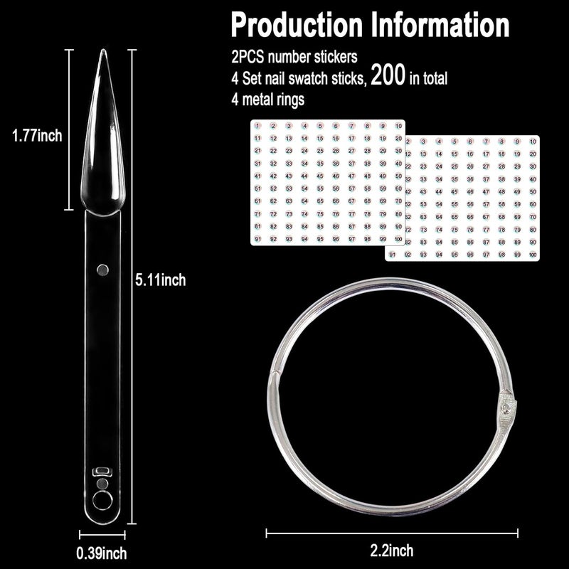 Allstarry 200 Pcs Clear & Natural Nail Swatch Sticks with Ring and Numbered Tips Pointed Shaped Nail Art Polish Display Tips, False Nail Sample Sticks, Sacks of Transparent Nail Practice for Manicure - Image 2